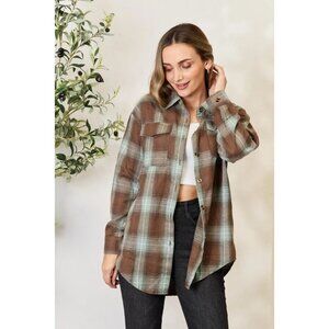Double Take Plaid Dropped Shoulder Shirt